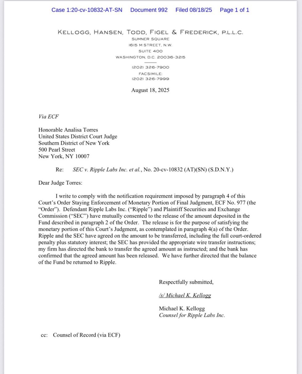 Ripple Settles 5-Year SEC Lawsuit With $125M Payment as XRP Price Drops 2 Ripple, SEC $125million settlement proof.