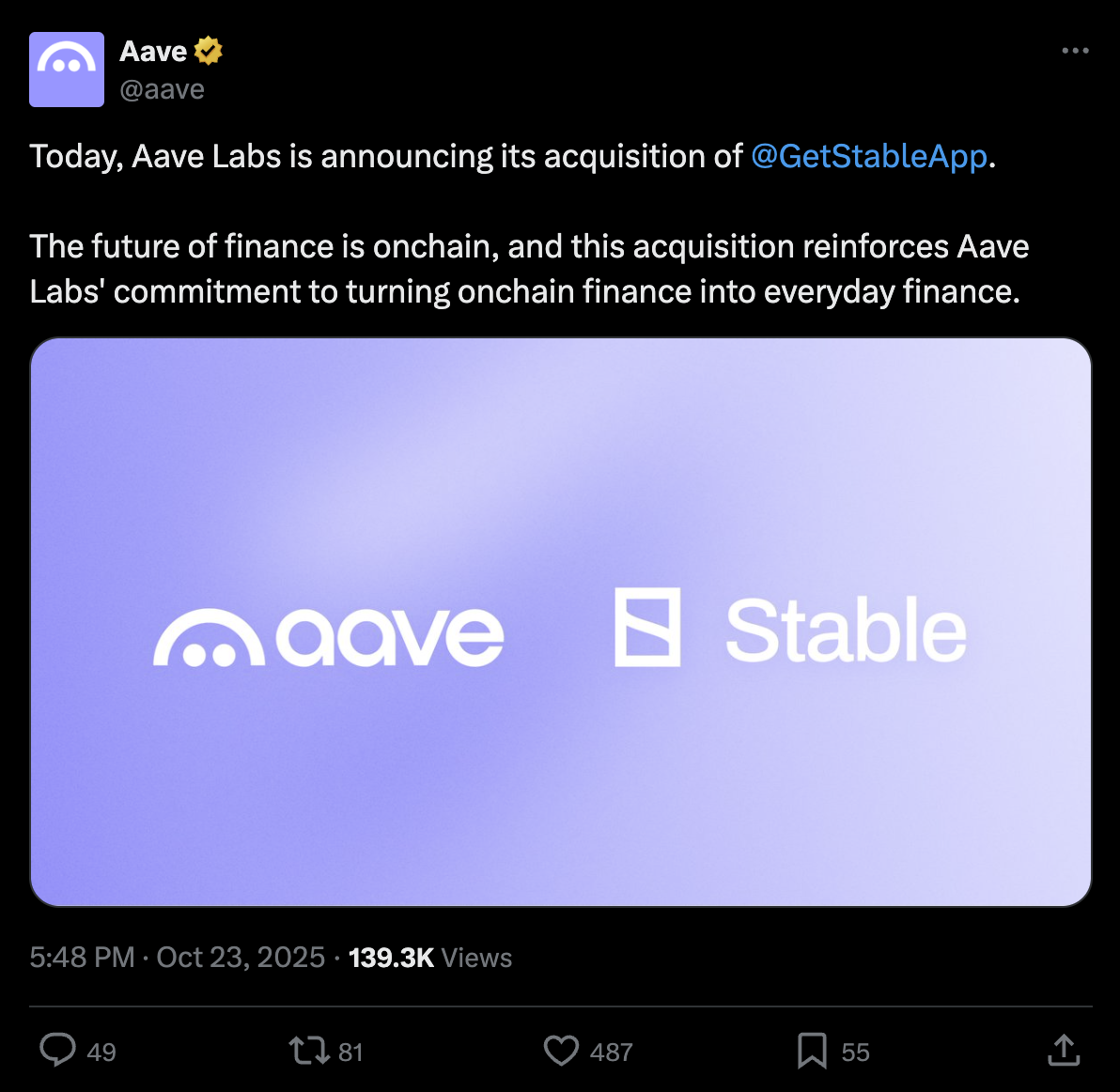 Aave Labs acquires Stable Finance to expand retail DeFi offerings