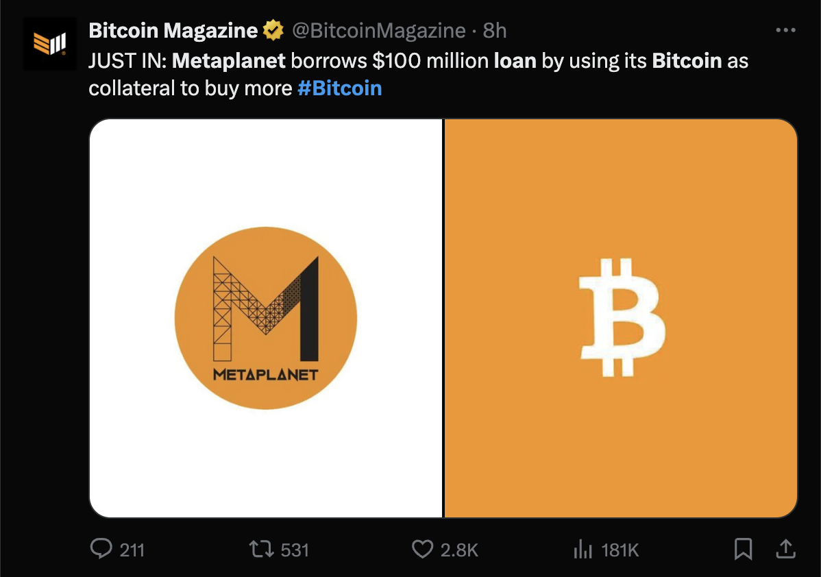 Metaplanet secures $100M loan to boost BTC holdings